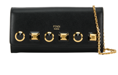 Studded Wallet on Chain, &pound;295, Handbags, Black, Leather, Front view